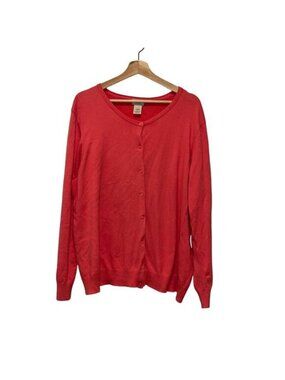 L.L.Bean Womens Red Button-Front Cardigan 2X Cotton Blend Lightweight Sweater